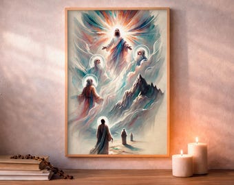 Verklärung Jesu, katholische Wohnzimmer Dekoration, Aquarell Kunst, digitaler Download