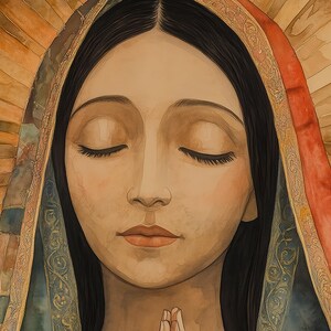 Our Lady of Guadalupe Watercolor Art, Marian Devotional Wall Art, Classic Religious, Digital Download image 2