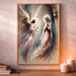 The Annunciation, Marian Devotional Wall Art, Watercolor Art, Digital Download
