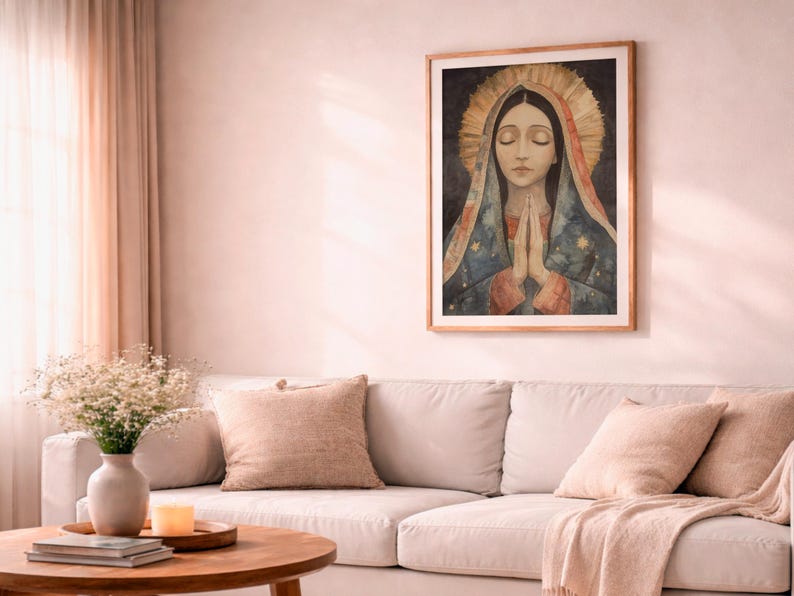 Our Lady of Guadalupe Watercolor Art, Marian Devotional Wall Art, Classic Religious, Digital Download image 7
