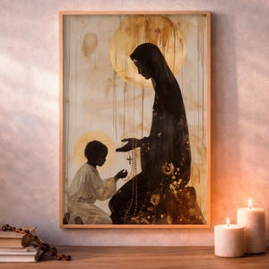 Lady of the Rosary, Catholic Prayer Room Decor, Rosary Devotion, Digital Download
