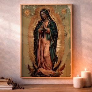 Virgen De Guadalupe, Marian Devotional Wall Art, Vintage Catholic, Digital Download