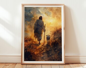Jesus the Good Shepherd Watercolor Print: Christian Nursery Decor (Digital Download)