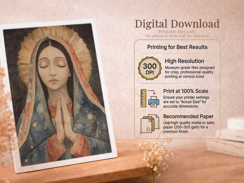 Our Lady of Guadalupe Watercolor Art, Marian Devotional Wall Art, Classic Religious, Digital Download image 11