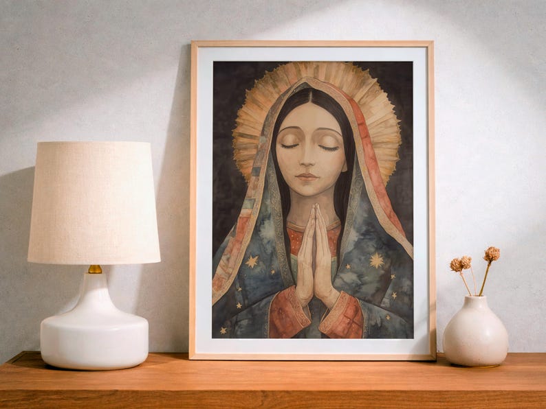 Our Lady of Guadalupe Watercolor Art, Marian Devotional Wall Art, Classic Religious, Digital Download image 6