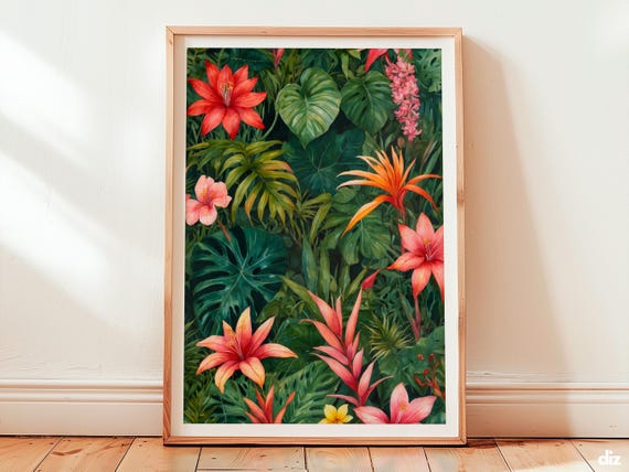 Exotic Tropical Flower Art Print: Jungle Botanical Wall Decor (Digital Download)
