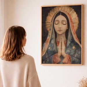 Our Lady of Guadalupe Watercolor Art, Marian Devotional Wall Art, Classic Religious, Digital Download image 4