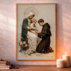 Our Lady of the Rosary, Prayer Room Decor, Watercolor Art, Digital Download