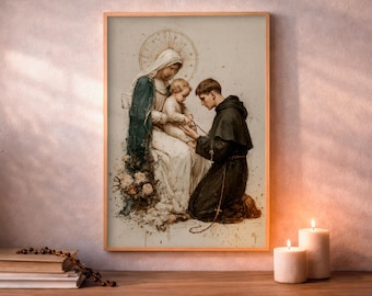 Our Lady of the Rosary, Prayer Room Decor, Watercolor Art, Digital Download