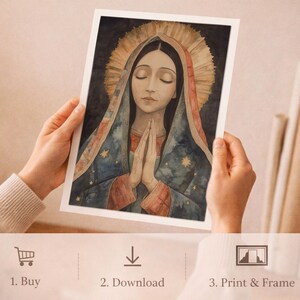 Our Lady of Guadalupe Watercolor Art, Marian Devotional Wall Art, Classic Religious, Digital Download image 5