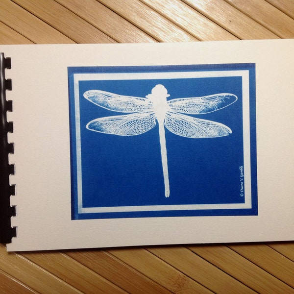 Journal, Dragon Fly Nature Journal, Cyanotype, Blank Writing Journal, Sunprint, Alternative Photo,Pen & ink detail