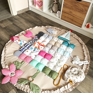 Baby Play Mat for Tummy Time | Premium Cotton Sensory Mat | Montessori Round Floor Activity Toy | Baby Shower Gift | Newborn Welcome