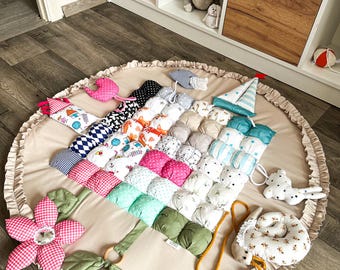 Baby Play Mat for Tummy Time | Premium Cotton Sensory Mat | Montessori Round Floor Activity Toy | Baby Shower Gift | Newborn Welcome