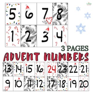 Adventskalender| Kerstnummers| Adventkaarten| Pdf-bestanden| Directe download| Digitaal product| Aftellen met 1 - 24 december|