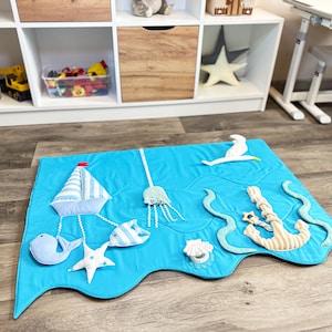 Tappetino sensoriale per bambini piccoli - Vita marina / Tappetino da gioco per bambini a pancia in giù / Regalo Montessori personalizzato / Peluche /