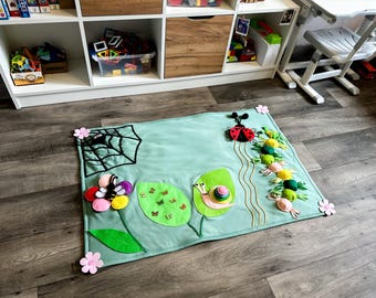 Sensory Meadow Play Mat for Tummy Time |  Cotton Activity Mat | Montessori Floor Toy 3+ Months | Baby Shower Gift