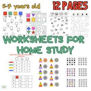 May include: A set of 12 printable worksheets for children ages 5-7. The worksheets feature various activities, including a memory game, shape recognition, and color matching. The worksheets are designed for home study and are perfect for helping children develop their cognitive skills.