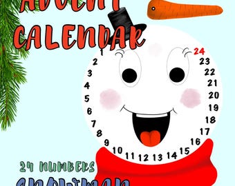 Advent Calendar Snowman | Christmas Countdown 1–24 | Printable PDF & PNG | Fun Carrot Nose Game | Holiday Digital Decor