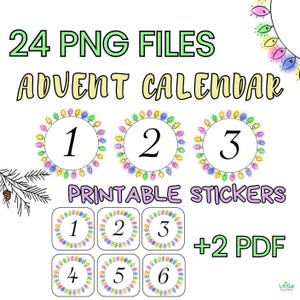 Calendrier de l'Avent| Chiffres| Stickers de l'Avent| Fichiers PNG, PDF| Téléchargement instantané| Produit numérique| du 1er au 24 décembre|  Décoration hivernale| Noël|