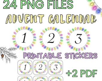 Advent calendar| Digits| Advent stickers| PNG, PDF files| Instant download| Digital product from 1 to 24 December| Winter decor Christmas