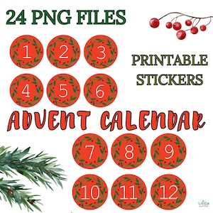 Calendrier de l'Avent| Noël| Chiffres| Stickers de l'Avent| Fichiers PNG, PDF| Téléchargement instantané| Produit numérique| Compte à rebours du 1er au 24 décembre |