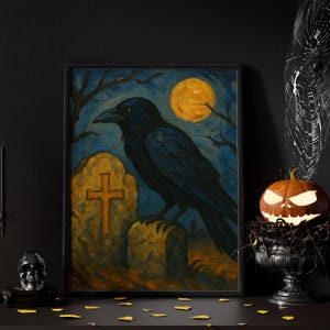Halloween Raven Paint by Numbers Kit: Acrylic Canvas Wall Art