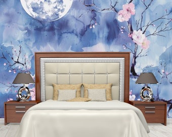 Wunderschöne Mondnacht-Tapete, Vintage-Tapete zum Abziehen und Aufkleben, Wanddekoration mit dekorativem Muster, selbstklebendes Wandbild