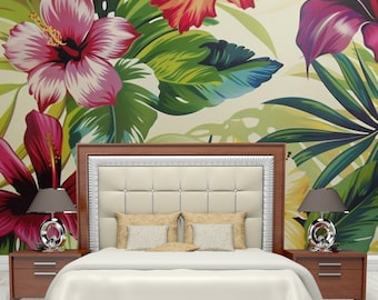 Papier peint floral grande tulipe, papier peint vintage, décoration murale à base de plantes, décoration murale auto-adhésive