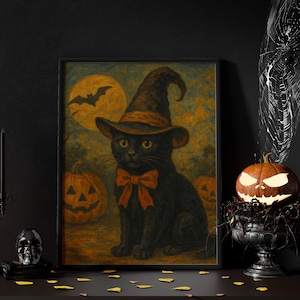 Halloween Black Cat Paint by Numbers Kit: Acrylic Canvas Wall Art