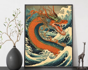 Japanese Dragon Paint by Numbers Kit, DIY Acrylic Canvas Art