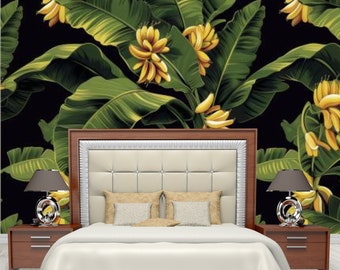Große Bananenbaum-Design-Tapete, Vintage-Tapete zum Abziehen und Aufkleben, Blumenmuster-Wanddekor, selbstklebendes Wandbild