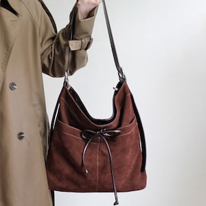 Schleife Wildleder Einkaufstasche, Einkaufstasche mit großer Kapazität, Damen Unterarm Schultertasche, Pendlertasche