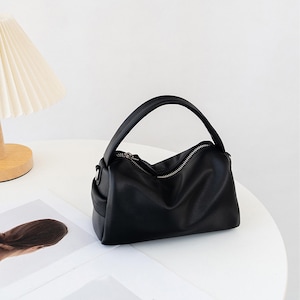 Leather Top Handle Bag, Minimal Women&#39;s Handbag, Elegant Leather Crossbody Bag