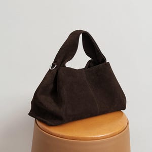 Suede Leather Handbag, Minimal Suede Shoulder Bag, Women&#39;s Leather Top Handle Bag, Commuter Bag
