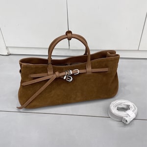 Suede Leather Top Handle Bag, Women&#39;s Suede Handbag, Women&#39;s Leather Shoulder Bag, Crossbody Bag