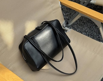 Leather Shoulder Bag, Minimalist Leather Tote Bag, Smooth Leather Shoulder Bag, Women's Underarm Bag