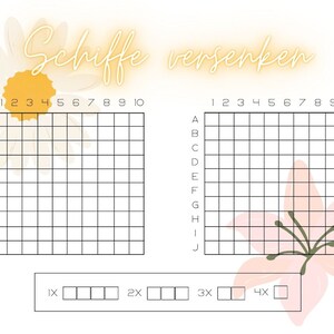 Spielblock Schiffe versenken/ Blumenmuster/ Digitaler Download/ A4 Spielblock zdjęcie 2