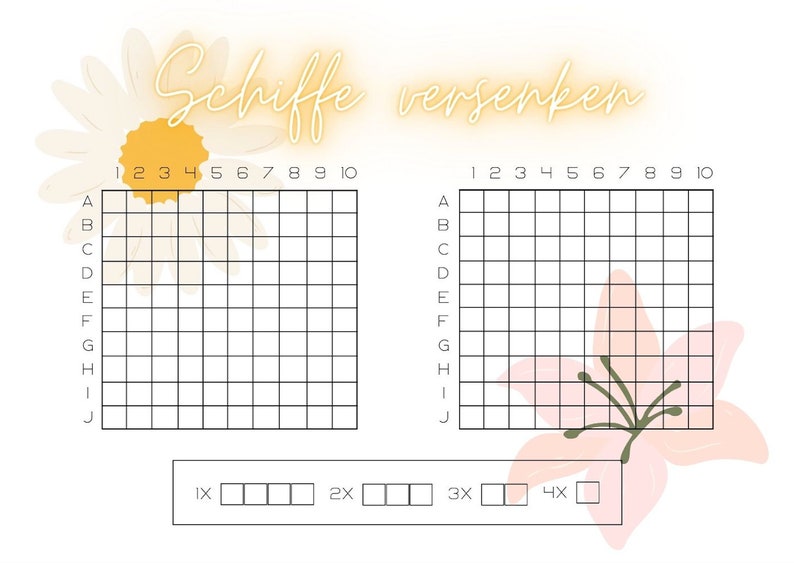 Battleship game pad/ Floral pattern/ Digital download/ A4 game pad image 2