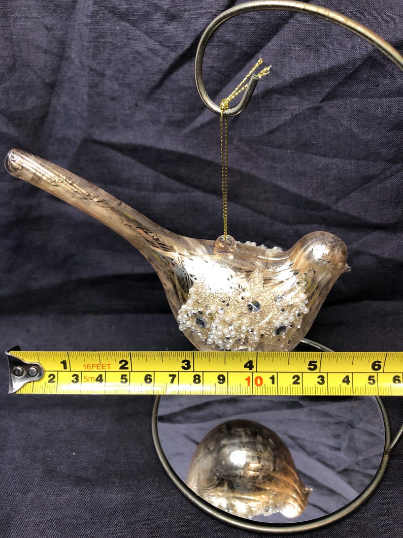 Vintage Hand Blown Mercury Glass Dove Bird Christmas Ornament Decorated