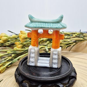 Miniature Japanese Shinto Shrine: Hand-Painted Porcelain Kamidana - Torii Gateway