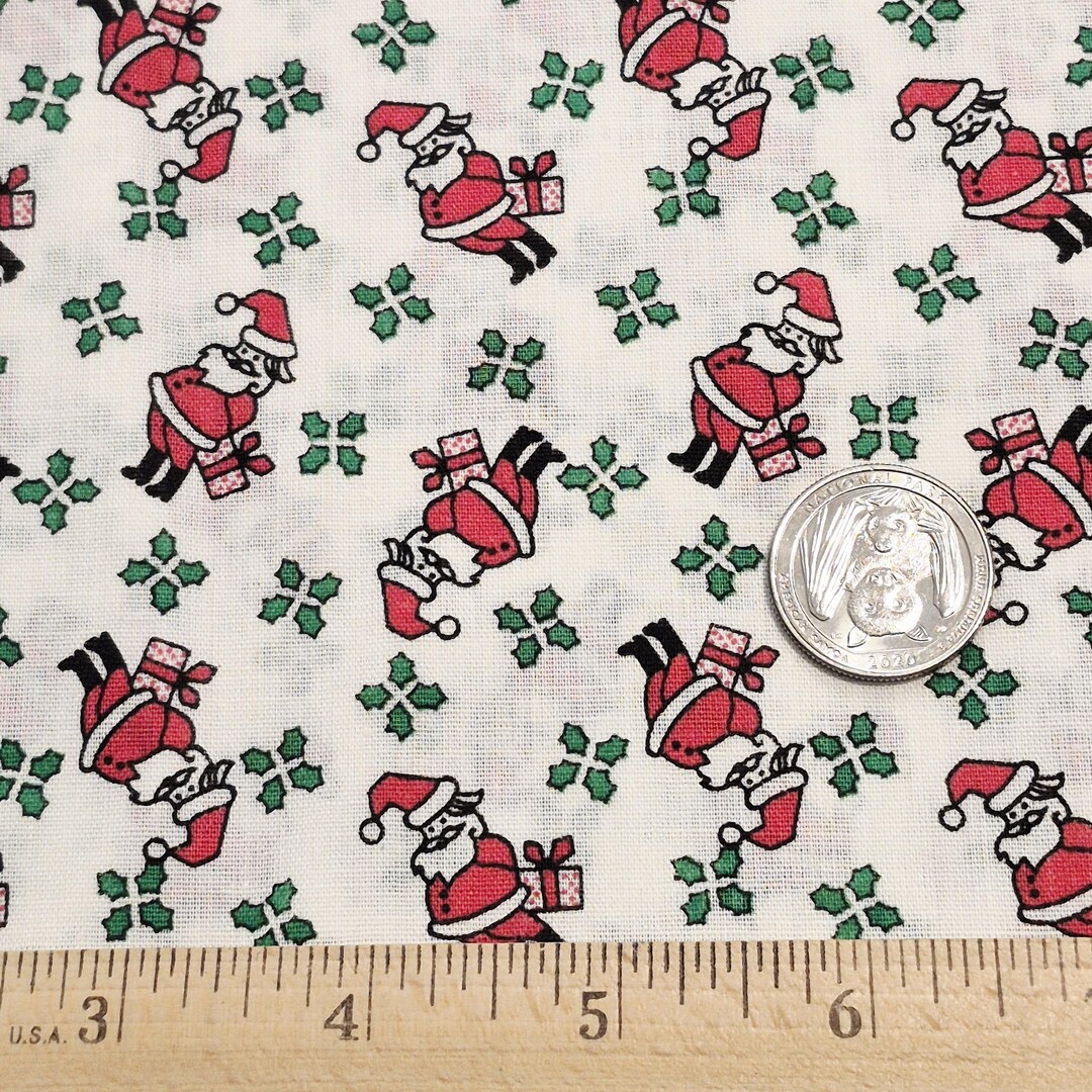 Tissu Père Noël 100% Coton - Motif Ho Ho Ho / Santa Claus - 50x80 Cm, Largeur 160 Cm