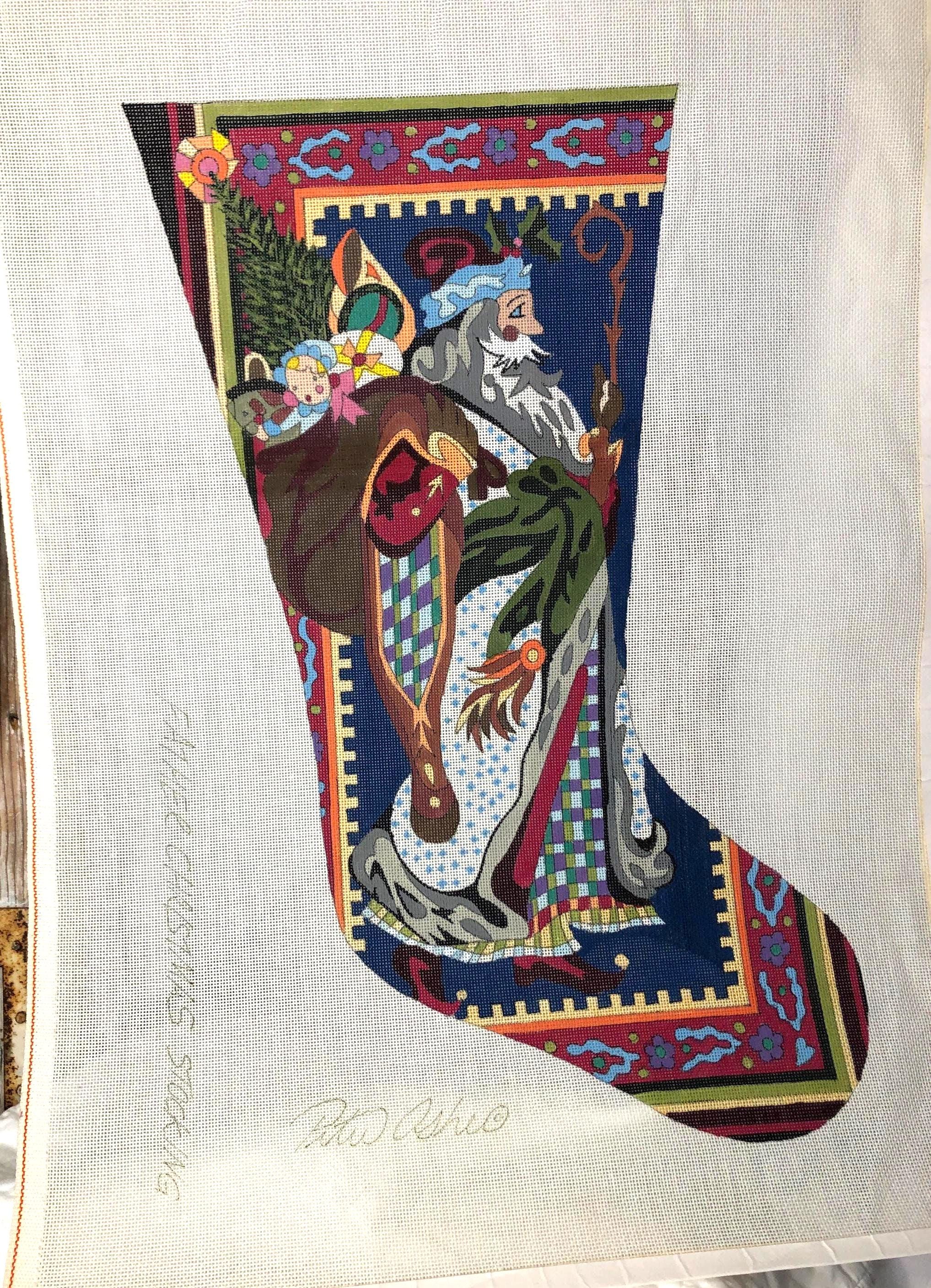 Birds of a Father  “Christmas Stocking” Prima Creation Stitched Stocking Santa Claus Father