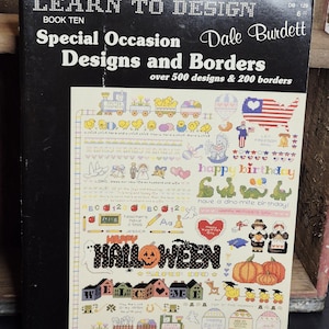 Vintage 1990 *Special Occasion Design and Borders* Cross Stitch Book Ten Booklet w 500 Designs & 200 Borders by Dale Burdett