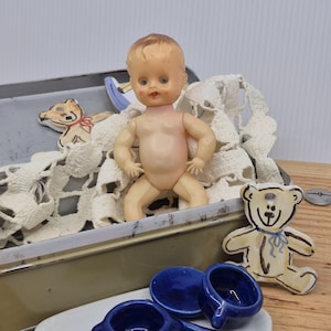 Vintage 1950s Hard Plastic Baby Doll: Sleepy Blue Eyes, Hong Kong