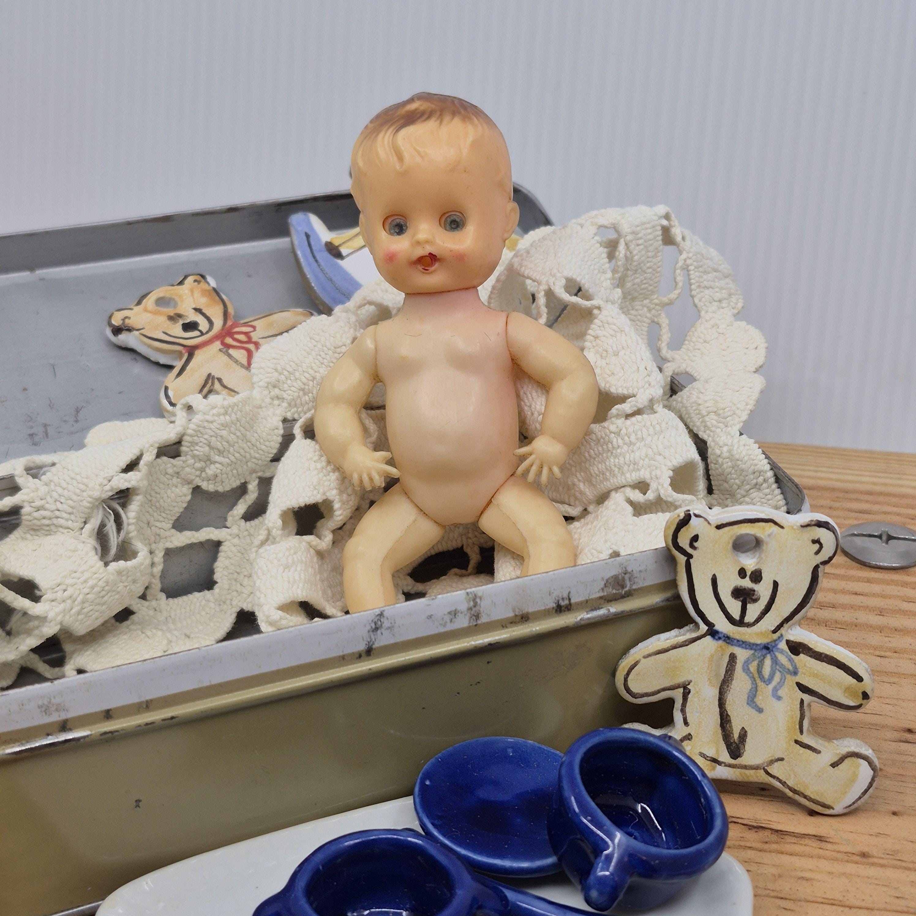 Vintage 1950s Hard Plastic Baby Doll: Sleepy Blue Eyes, Hong Kong