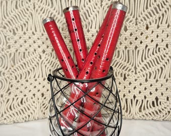Vintage Industrial Spools: Set of 4  Red Metal & Cardboard Bobbins, TEXTUBE 889, 12" Long