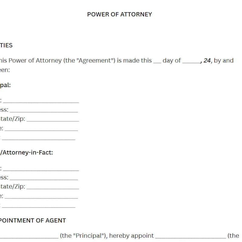 Power of attorney blank form etsy