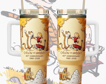 Vaso del 40.º aniversario de Calvin y Hobbes, taza clásica de cómic, taza de viaje de acero inoxidable, vaso Disney