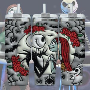 Personalized Nightmare Couple 40oz Tumbler, Gothic Love Jack And Sally Skinny Tumbler, Custom Halloween Gift For Couples