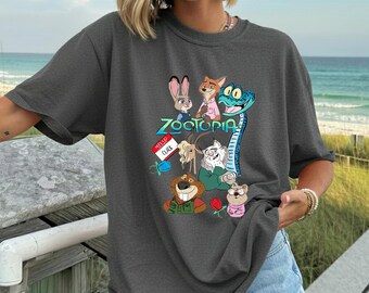 Zootopia Characters T Shirt, Disney Zootopia Shirt, Judy Hopps Nick Wilde Tee, Cartoon Animal Movie Shirt Gift